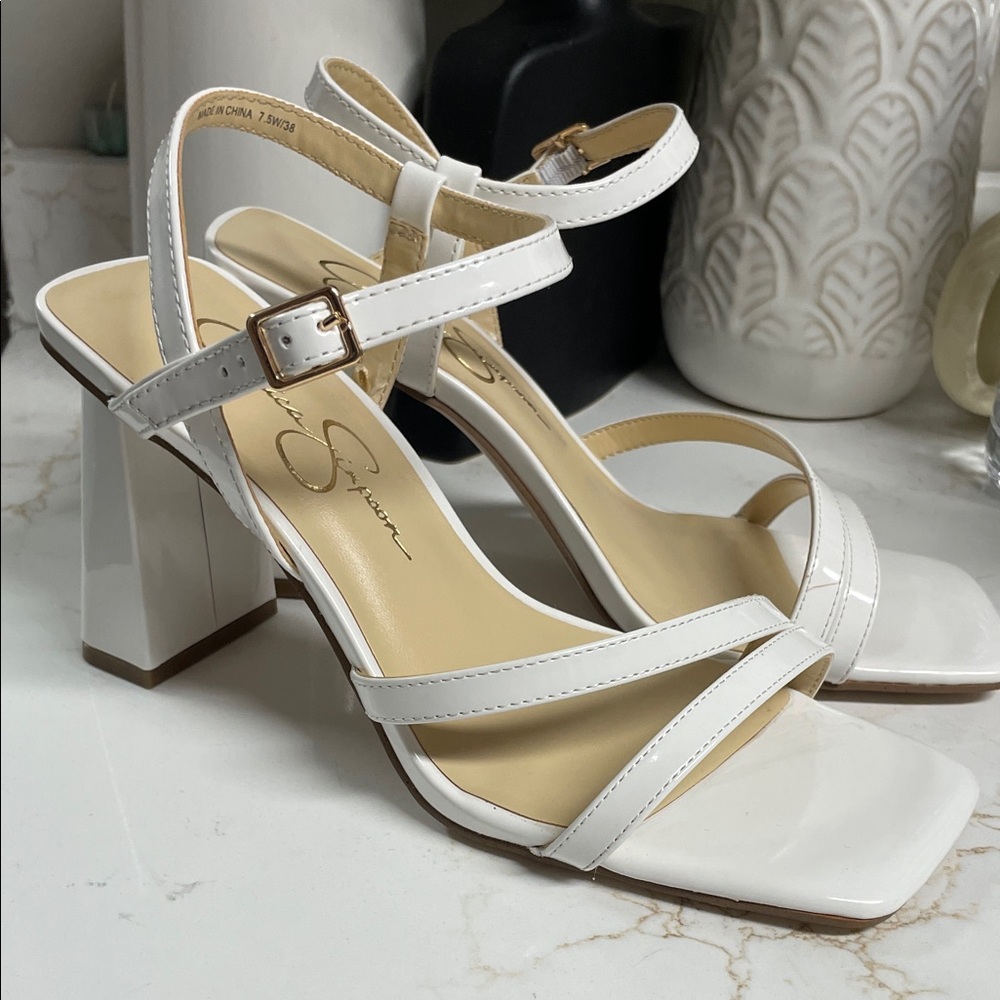 Jessica Simpson White Strappy Block Heel Sandals